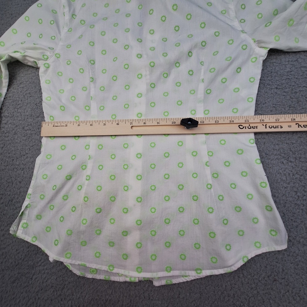 Lilly Pulitzer Shirt Womens 2 White Green Embroidered Pom Pom Trim Preppy Top - Picture 7 of 8